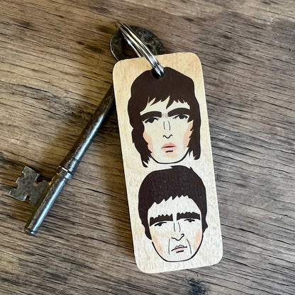Liam & Noel Gallagher (Oasis) Character Wooden Keyring - RWKR1