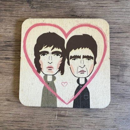 Liam & Noel Gallagher (Oasis) Character Wooden Coaster - RWC1