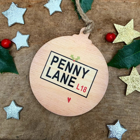 Penny Lane Rustic Wooden Christmas Bauble  - DOUBLE SIDED  RWB1