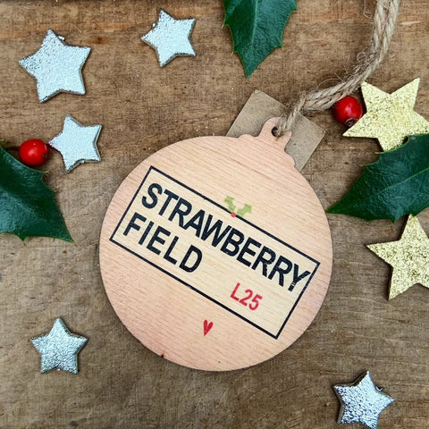 Strawberry Field Rustic Wooden Christmas Bauble  - DOUBLE SIDED  RWB1