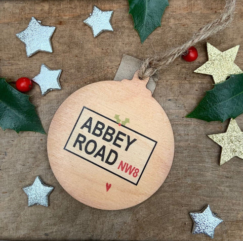 Abbey Road Rustic Wooden Christmas Bauble  - DOUBLE SIDED  RWB1