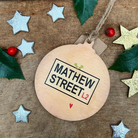 Mathew Street Rustic Wooden Christmas Bauble  - DOUBLE SIDED  RWB1