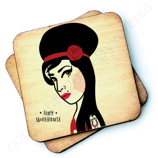 Amy Winehouse Rustic Character Wooden Coaster by Wotmalike