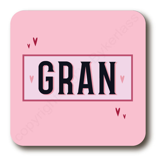 Gran - Mothers Day Gift Cork Backed Coaster by Wotmalike