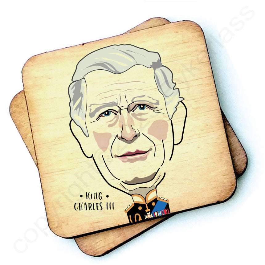 King Charles III Character Wooden Coaster  by Wotmalike