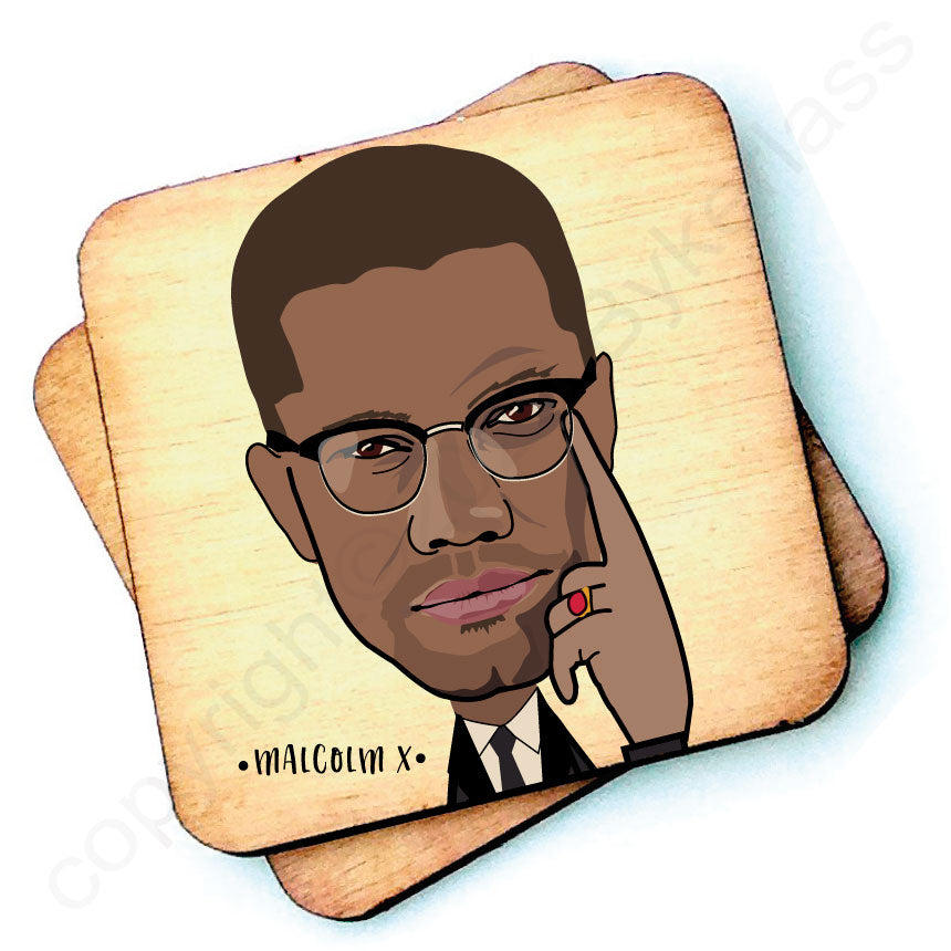 Malcolm X Rustic Character Wooden Coaster