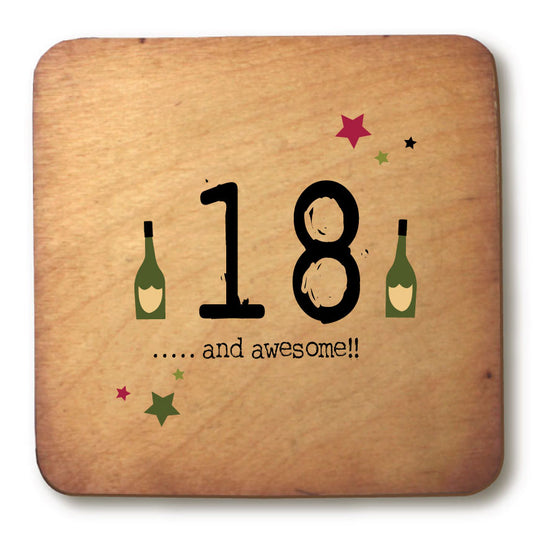 18 and awesome Age Rustic Wooden Coaster 