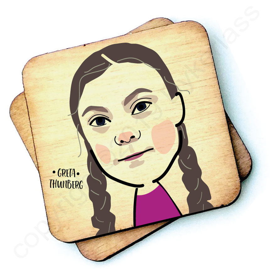 Greta Thunberg Rustic Character Wooden Coaster by wotmalike