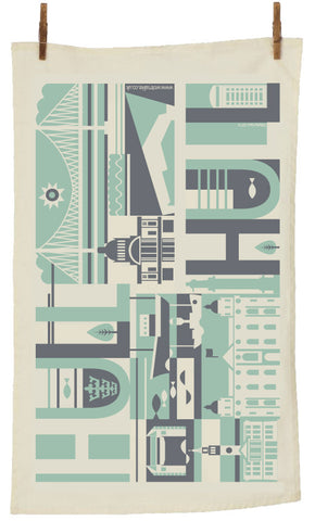 Hull City Scape Tea Towel in Pistachio & Charcoal (HCTT1)