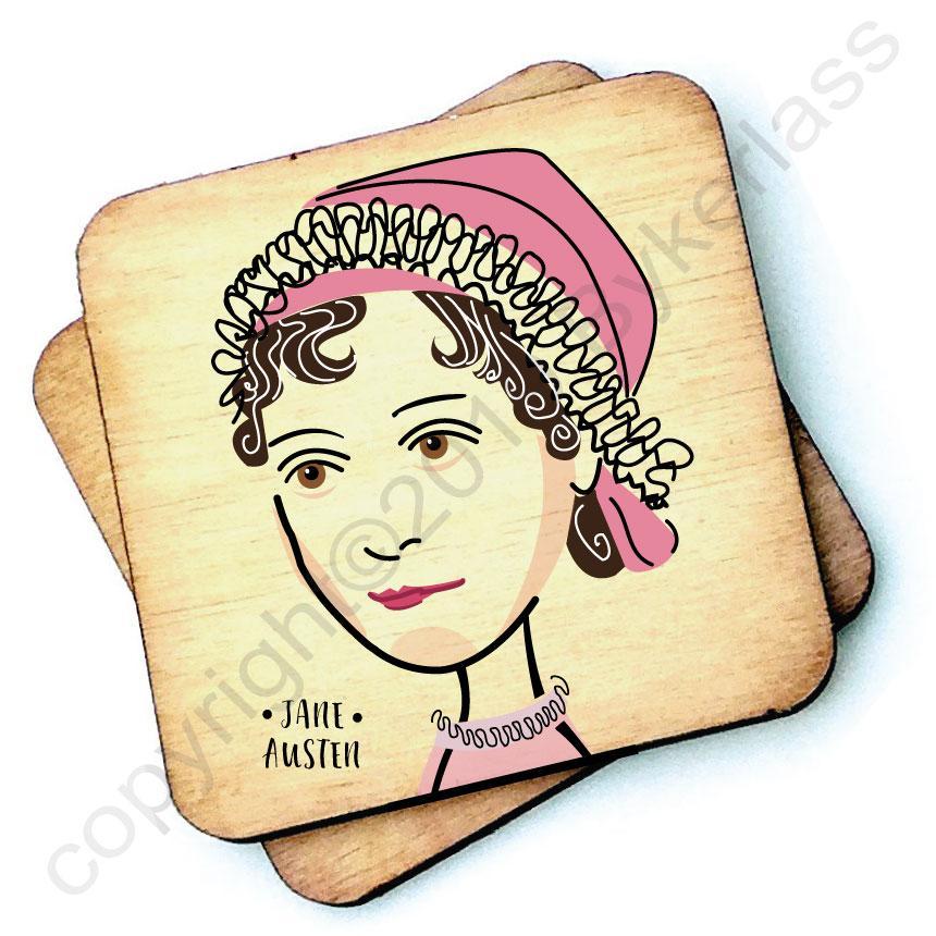 Jane Austen - Character Wooden Coaster by Wotmalike