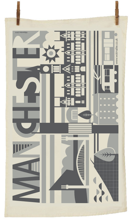 City Scape Manchester City Tea Towel by Wotmalike