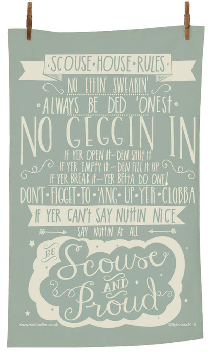 Scouse House Rules Tea Towel by Wotmalike