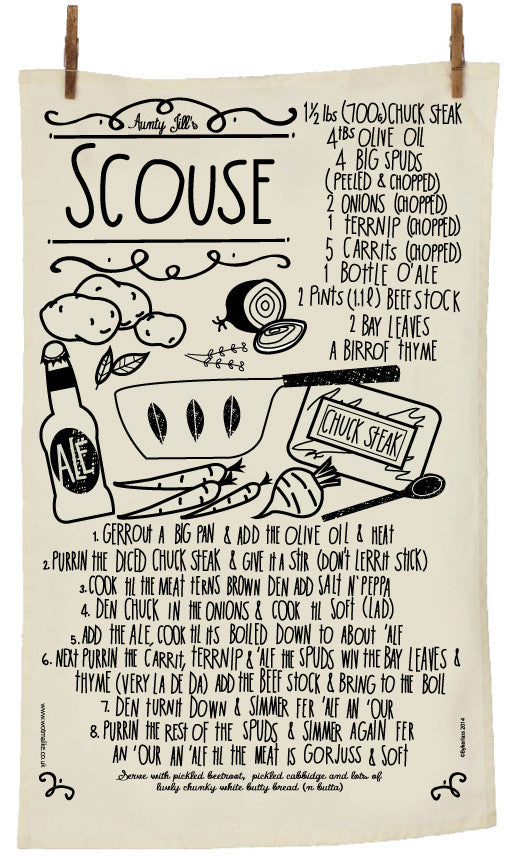 Scouse Recipe Tea Towel by Wotmalike