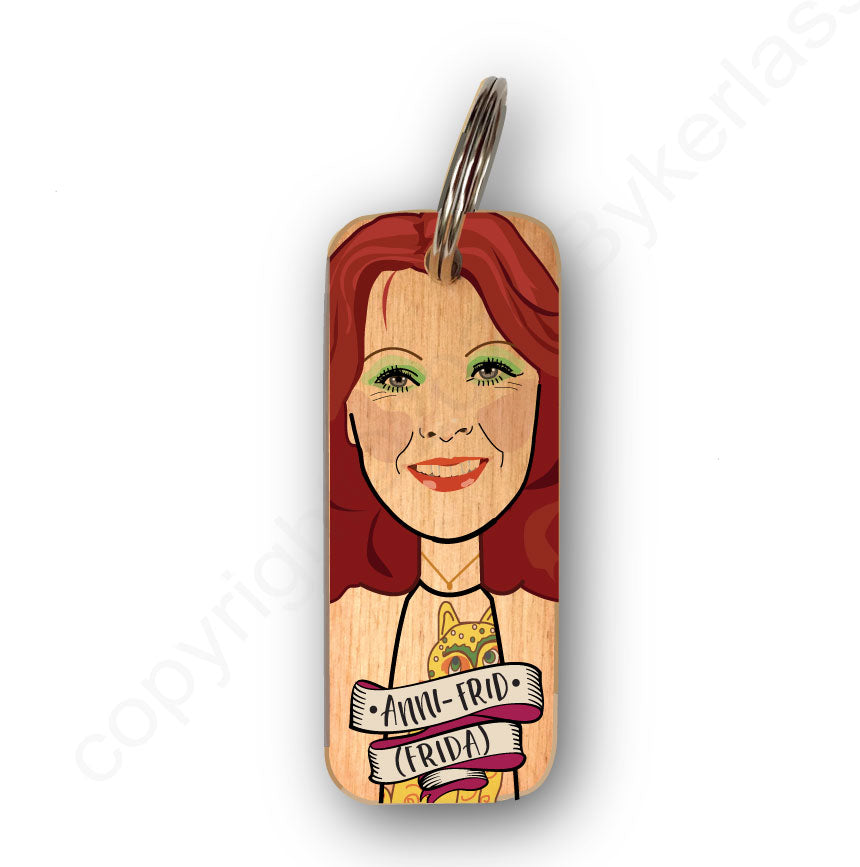 ABBA Anni Frid (FRIDA) Character Wooden Keyring by Wotmalike
