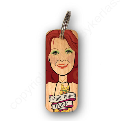 ABBA Anni Frid (FRIDA) Character Wooden Keyring by Wotmalike