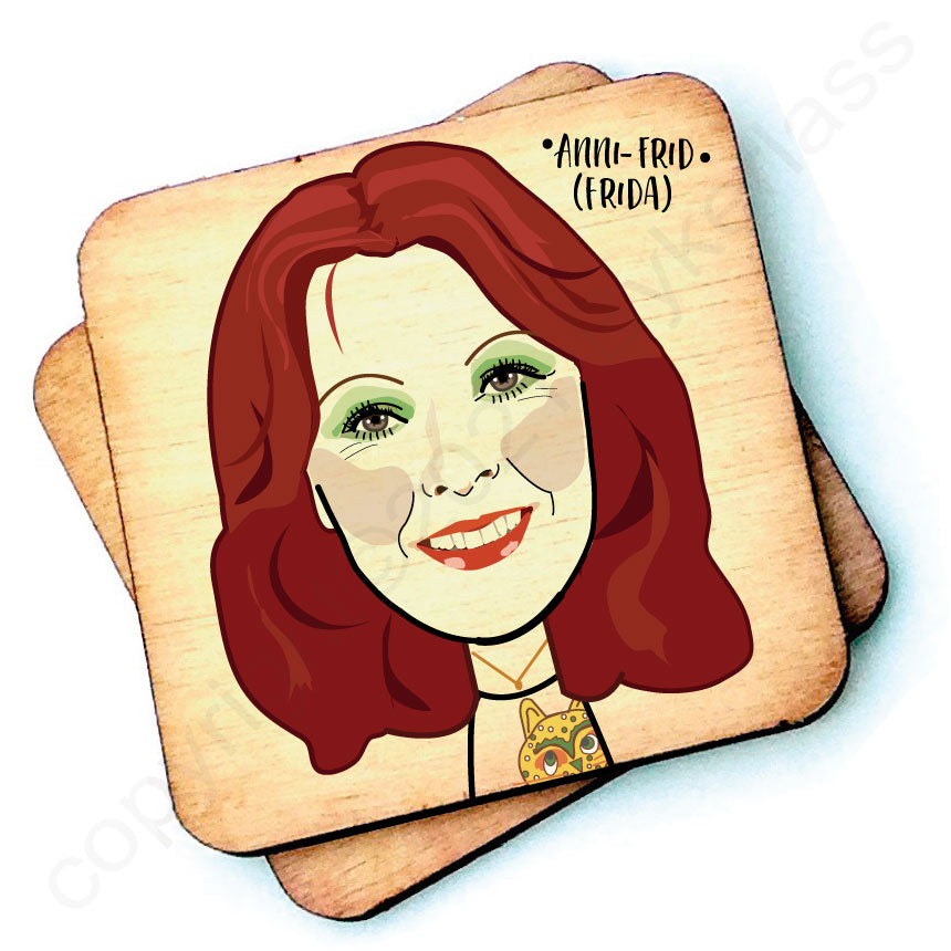 ABBA - Anni Frid (FRIDA) Character Wooden Coaster by Wotmalike
