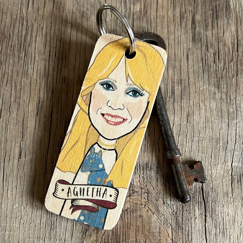 ABBA Agnetha Character Wooden Keyring  by Wotmalike