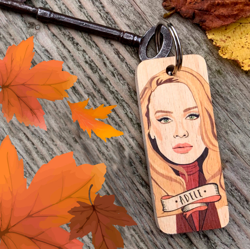 Adele Character Wooden Keyring by Wotmalike