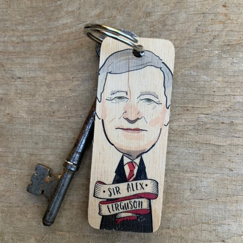 Sir Alex Ferguson Character Wooden Keyring - RWKR1