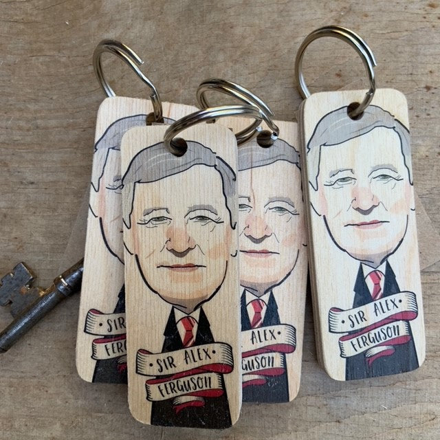 Sir Alex Ferguson Character Wooden Keyring
