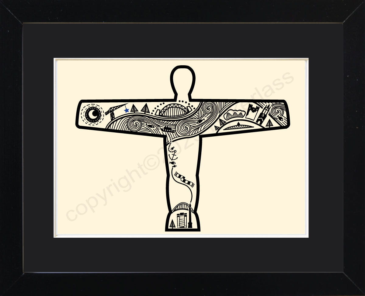 Angel of the North Line Illustration Mounted Print