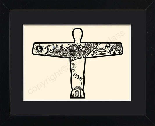 Angel of the North Line Illustration Mounted Print