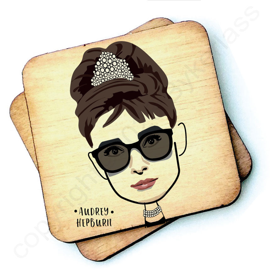 Audrey Hepburn Character Wooden Coaster by Wotmalike