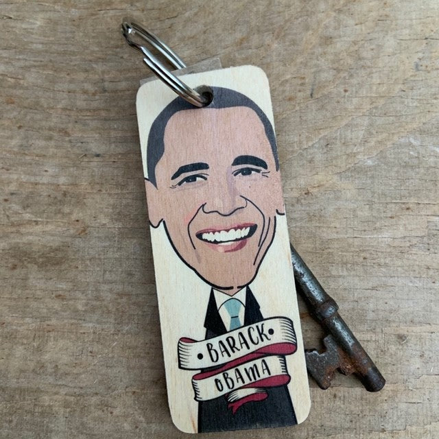 Barrack Obama - Character Wooden Keyring By Wotmalike