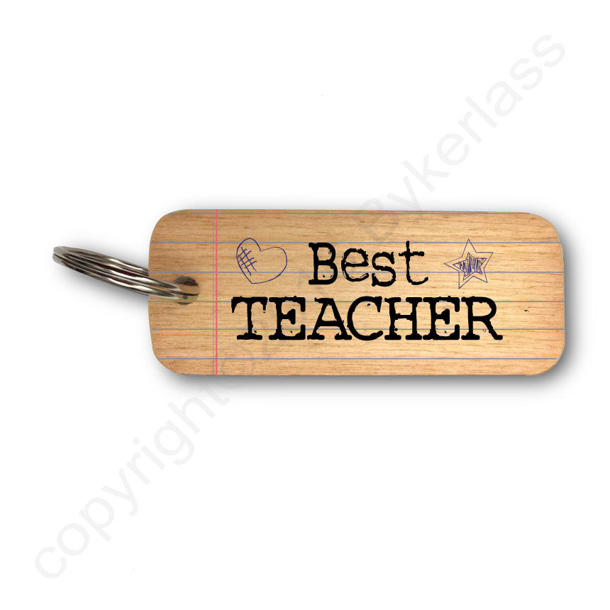 Best Teacher Rustic Wooden Keyring