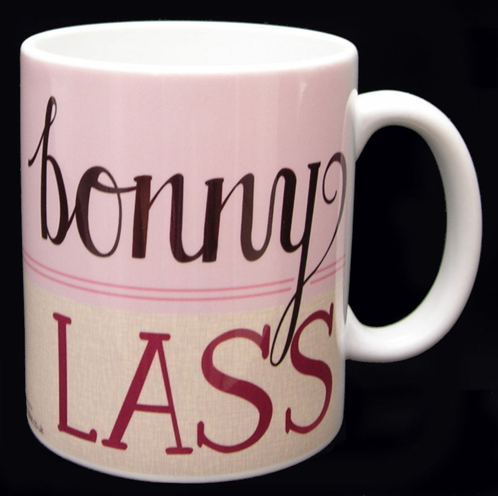 A fabulous mug for a bonny lass - lovely soft stylish colours with hand drawn fonts with a slight retro twist. Quality white large mug would make a lovely gift for any bonny lass no matter where they are from!