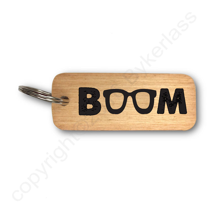 Boom Rustic Wooden Keyring by Wotmalike