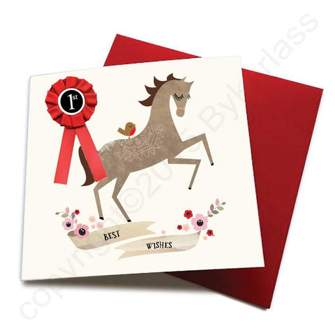 Best Wishes - Horse Greeting Card (with satin ribbon rosette)  CHDC2