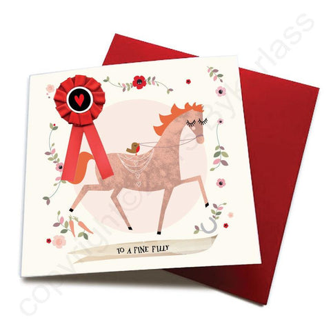 To A Fine Filly - Horse Greeting Card (with satin ribbon rosette)  CHDC10