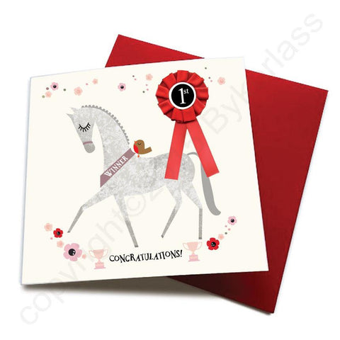 Congratulations - Horse Greeting Card (with satin ribbon rosette)  CHDC13