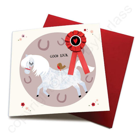 Good Luck - Horse Greeting Card (with satin ribbon rosette)  CHDC15