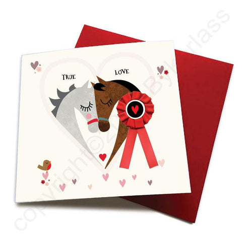 True Love - Horse Greeting Card (with satin ribbon rosette)  CHDC16