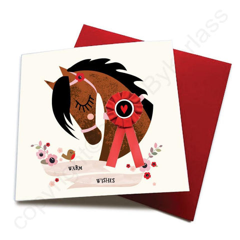 Warm Wishes - Horse Greeting Card (with satin ribbon rosette)   CHDC1