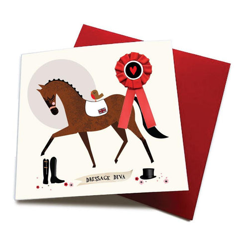 Dressage Diva - Horse Greeting Card (with satin ribbon rosette)  CHDC25