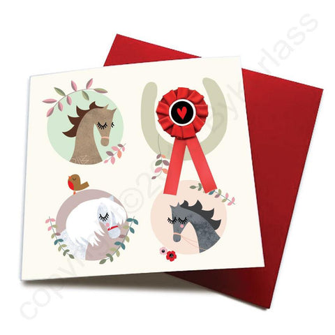 Any Occasion - Horse Greeting Card (with satin ribbon rosette) -  CHDC3