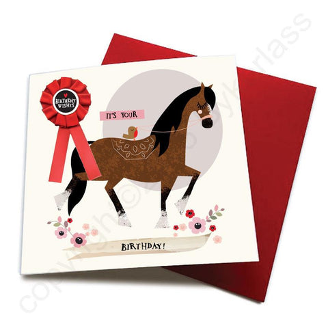 Its Your Birthday - Horse Birthday Card (with satin ribbon rosette)  CHDC6
