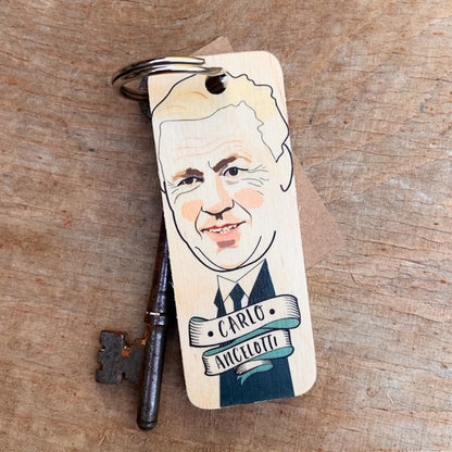 Carlo Ancelotti Character Wooden Keyring by Wotmalike