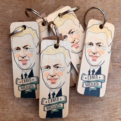 Carlo Ancelotti Character Wooden Keyring by Wotmalike