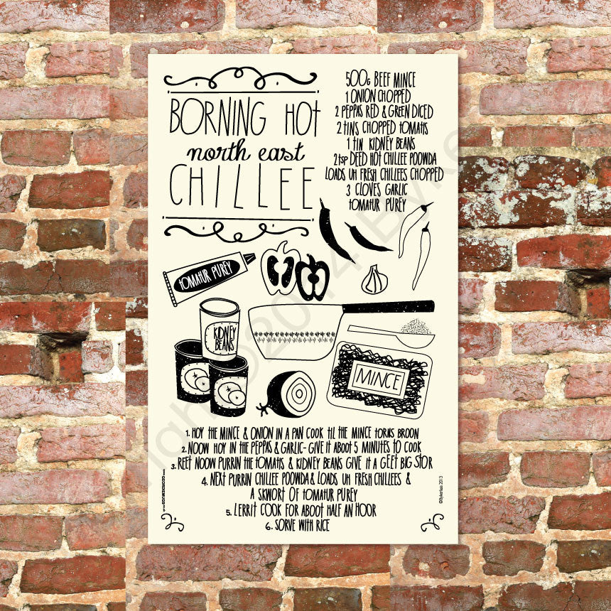 Geordie Tea Towel North East Chilli Recipe