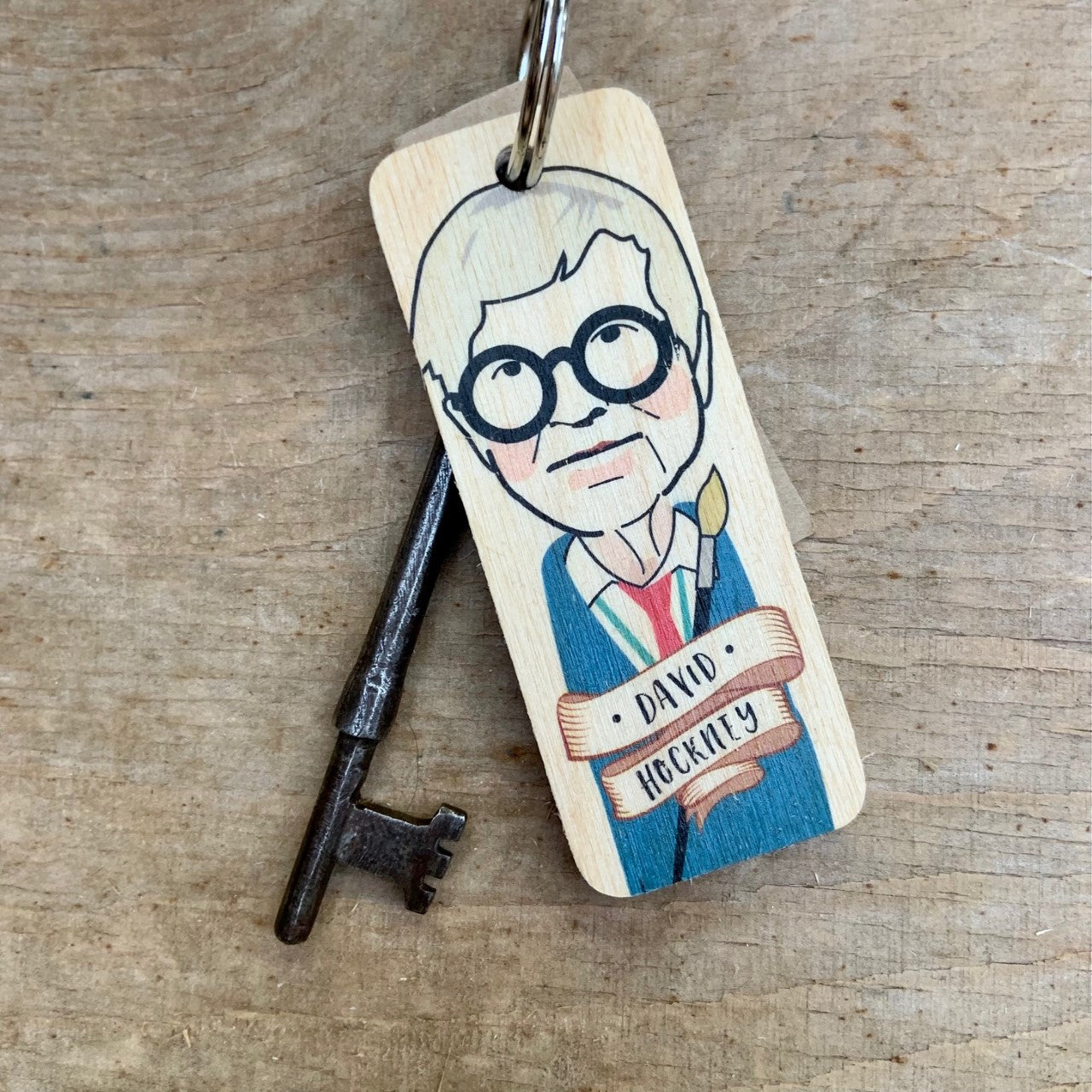 David Hockney Character Wooden Keyring
