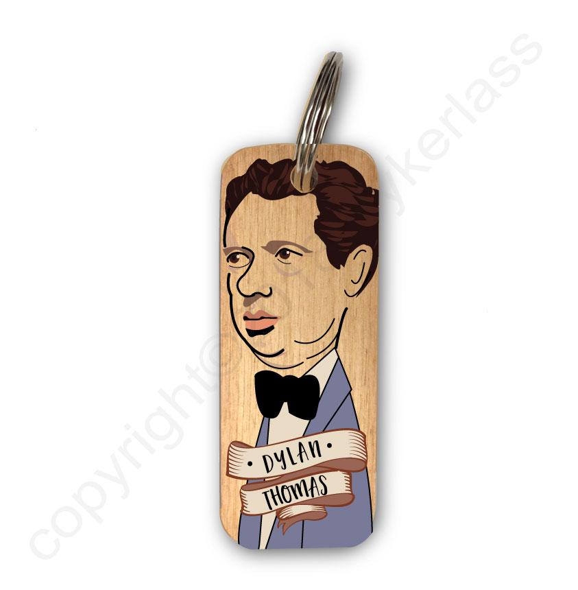 Dylan Thomas Character Wooden Keyring by Wotmalike