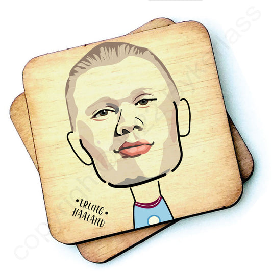 Erling Haaland Rustic Character Wooden Coaster 