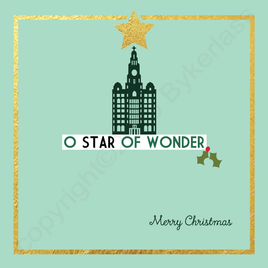 Liver Building O Star of Wonder Mint Christmas Card By Wotmalike