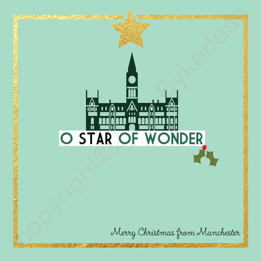 Manchester O Star of Wonder Mint Christmas Card by Wotmalike