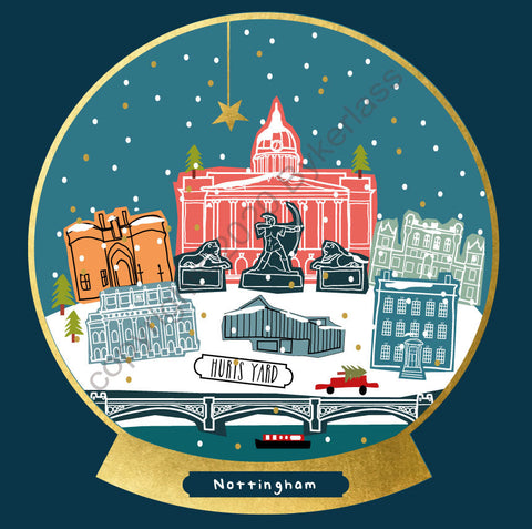 Nottingham Snow Globe Christmas Card --- FX135