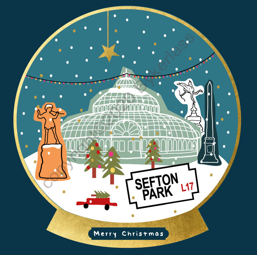 Sefton Park Snow Globe Christmas Card by Wotmalike